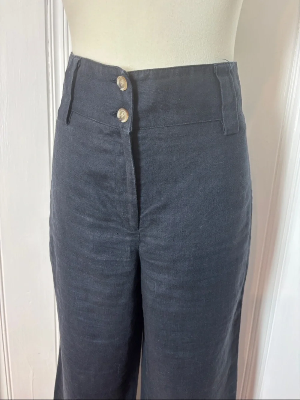 CONTEMPORAINE Navy Linen Blend High Waist Wide Leg Pants | Size: Medium - Picture 5 of 7